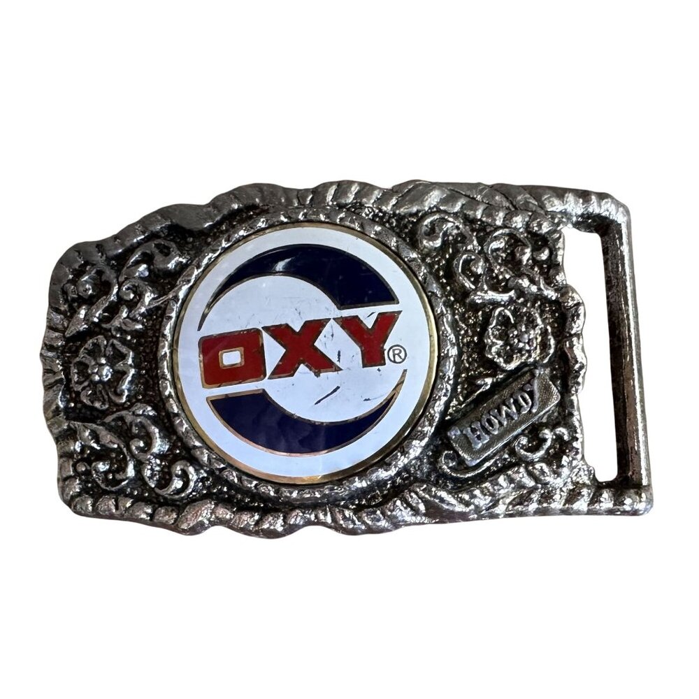 Belt Buckle OXY Metal & Enamel Howdy 1980s USA Made